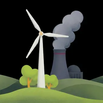 Éolienne et tour de centrale nucléaire