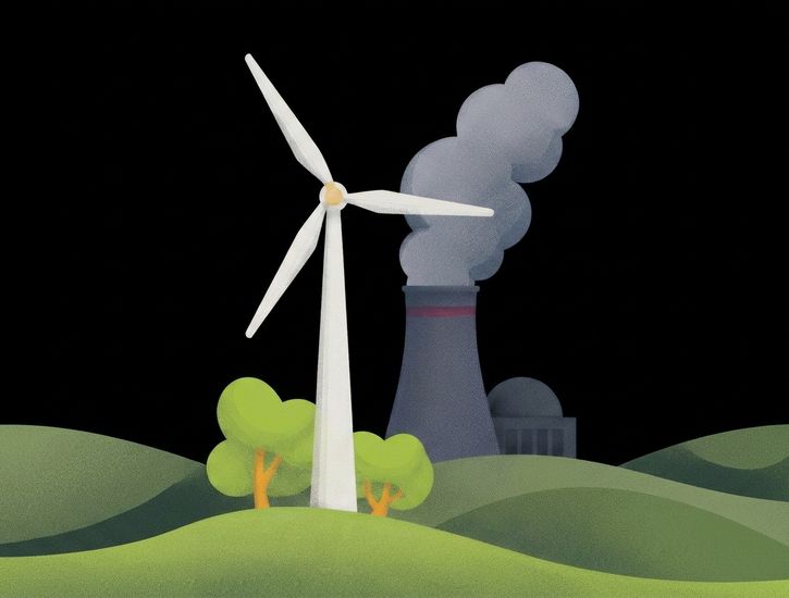 Éolienne et tour de centrale nucléaire