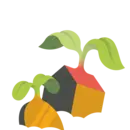 Illustration einer Münze und eines Hauses, beide stecken wie Samen in der Erde und haben kleine Keimblätter. Das Bild symbolisiert die nachhaltigen Anlagen von Abendrot in Wertschriften und Immobilien.