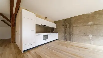 Ein attraktiver Innenausbau mit moderner weisser Küche in den renovierten Wohnungen im Bestand auf dem Bucherareal.